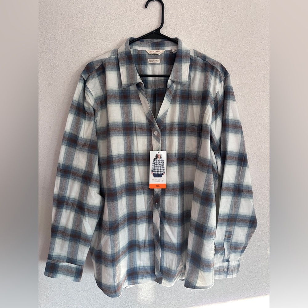 Weatherproof Blue and White Plaid Button-Down Shirt